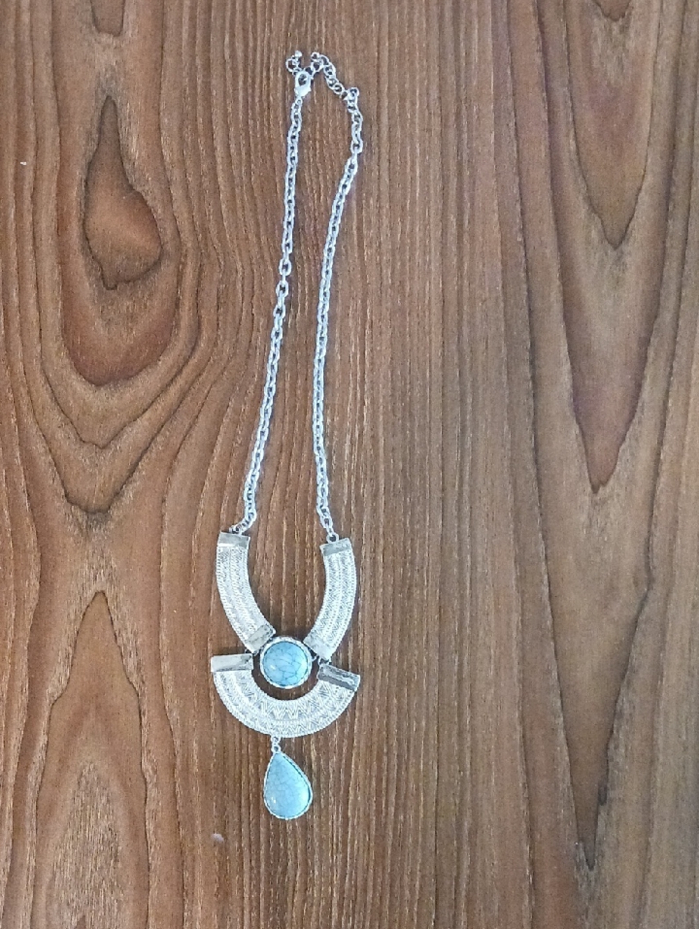 Source Unknown Silver-Tone Necklace with Turquoise Accent